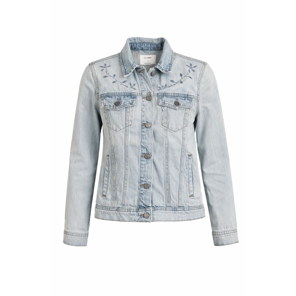 Old Navy Womens Light Wash Floral Embroidered Denim Trucker Jacket Size M Blue - Picture 2 of 9